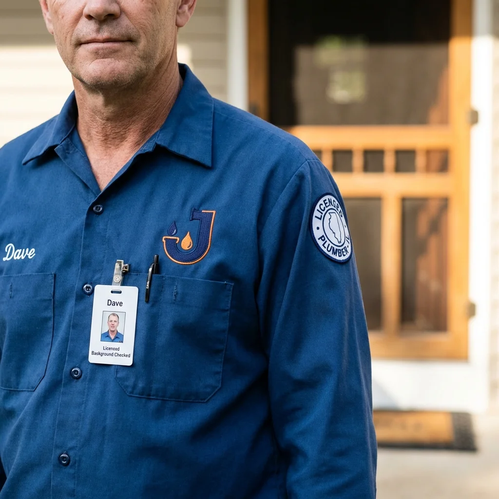 Licensed plumber showing ID badge in El Dorado Hills, CA