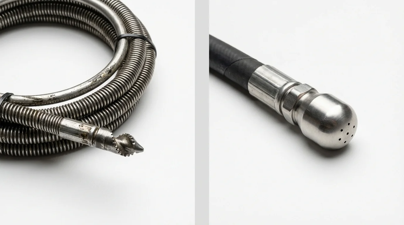 Drain snake cable and hydro jetting nozzle used for drain cleaning in El Dorado Hills, CA