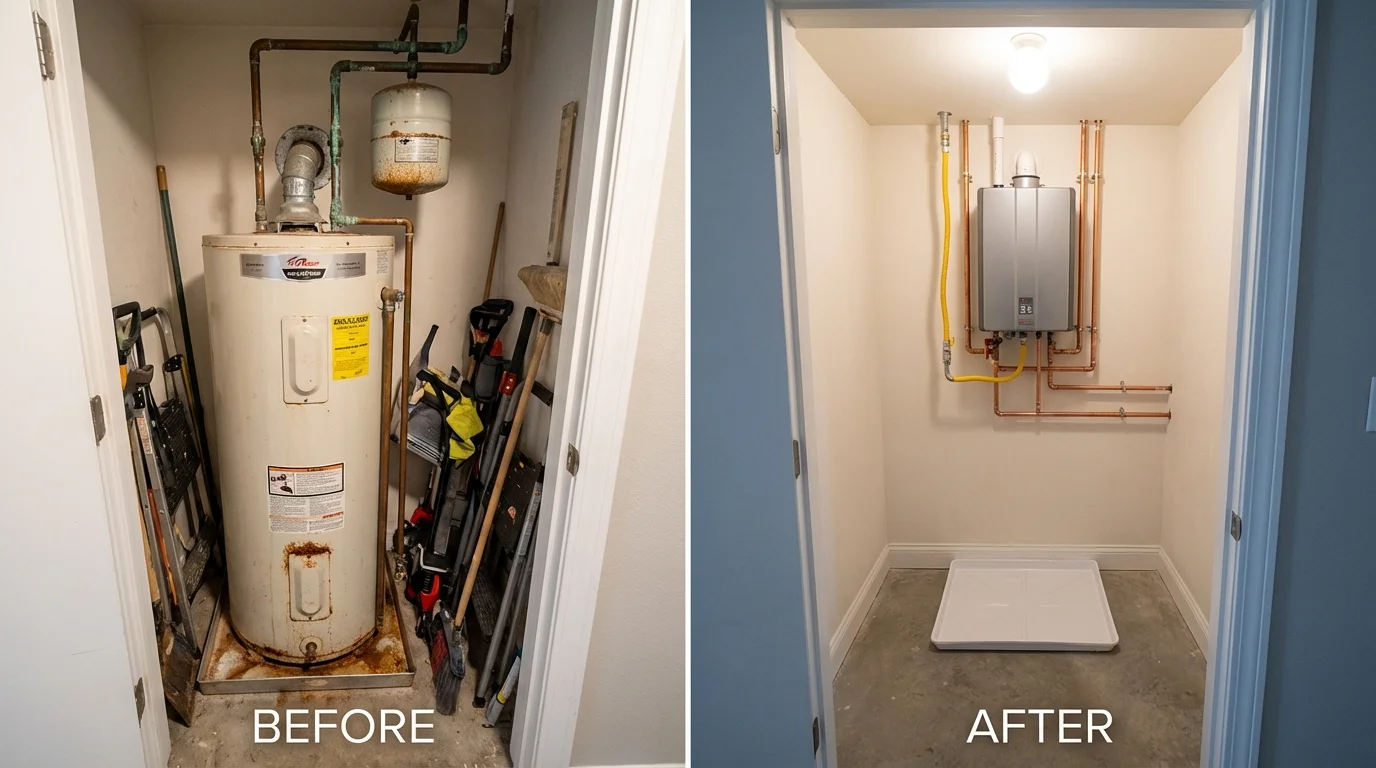 Tank water heater versus wall-mounted tankless unit comparison for El Dorado Hills, CA homeowners