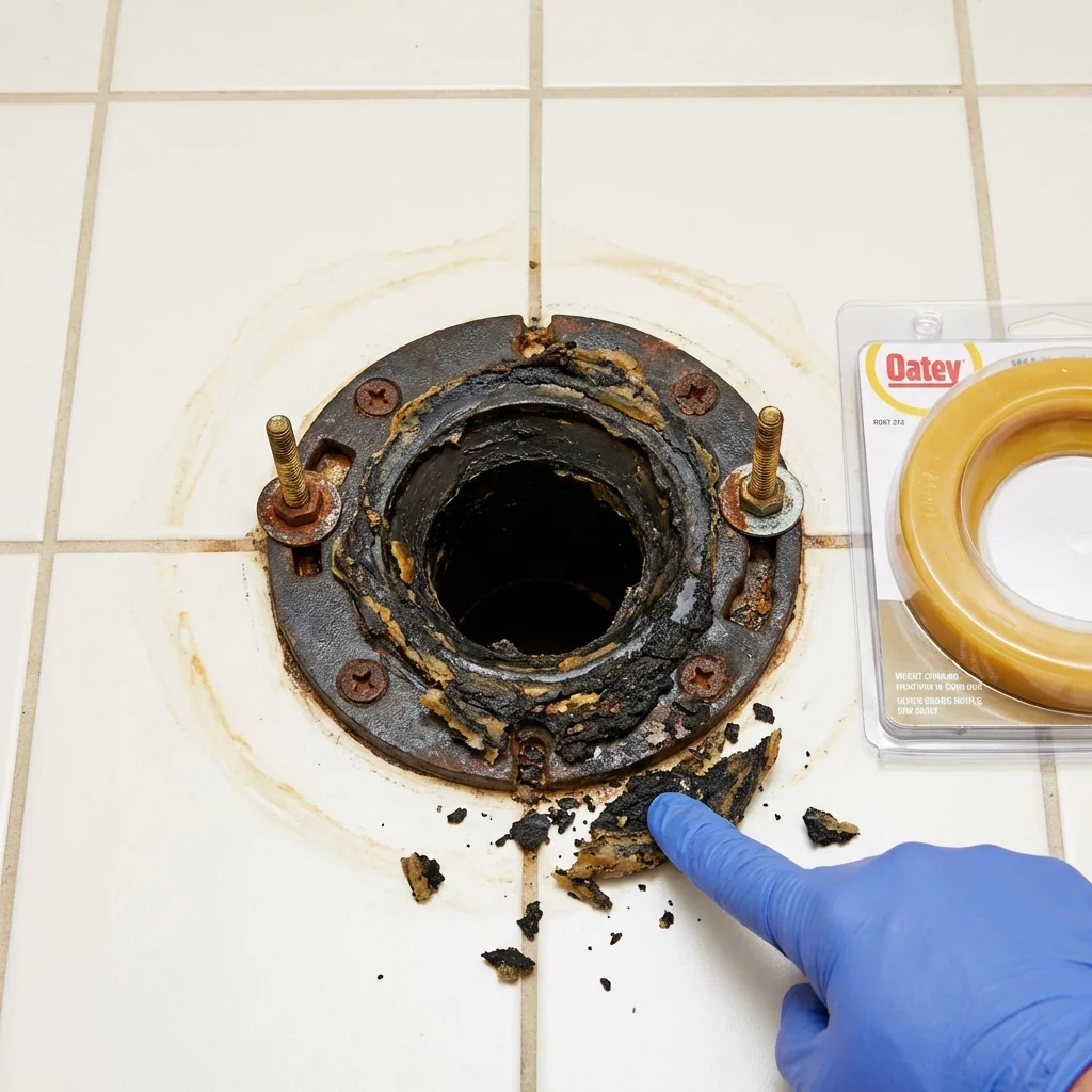 Failed wax ring showing water seepage at the base of a toilet in a El Dorado Hills, CA home