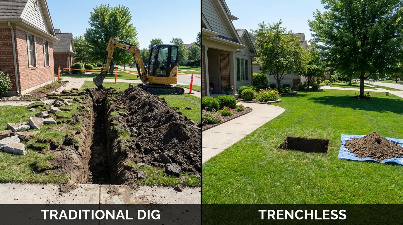 Trenchless sewer repair with minimal yard damage versus traditional excavation in El Dorado Hills, CA